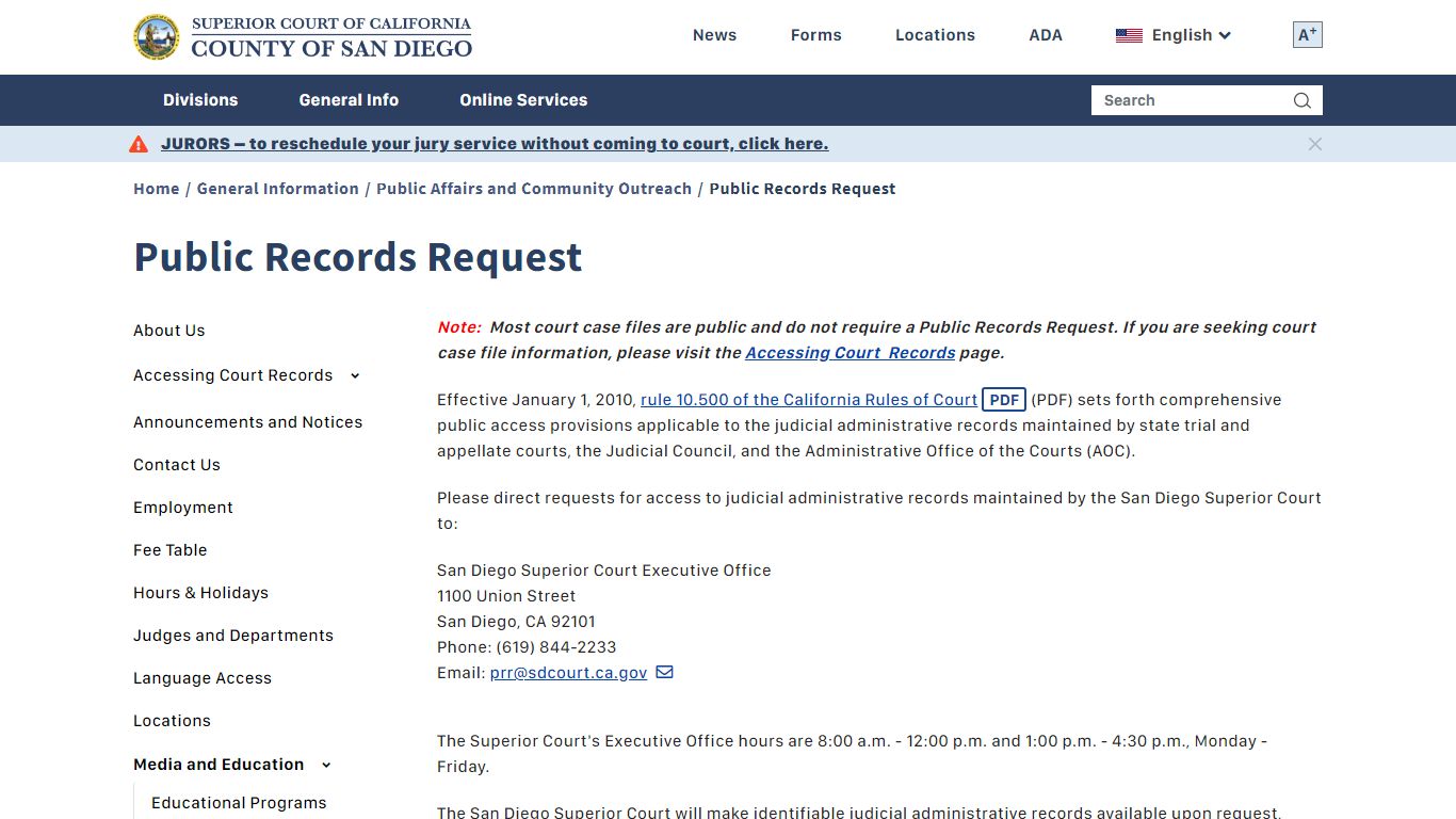 Public Records Request | Superior Court of California ...