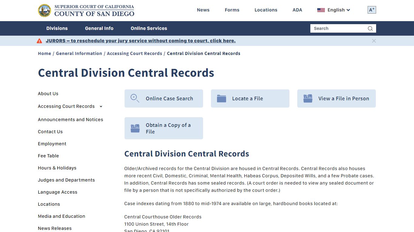 Central Division Central Records | Superior Court of ...