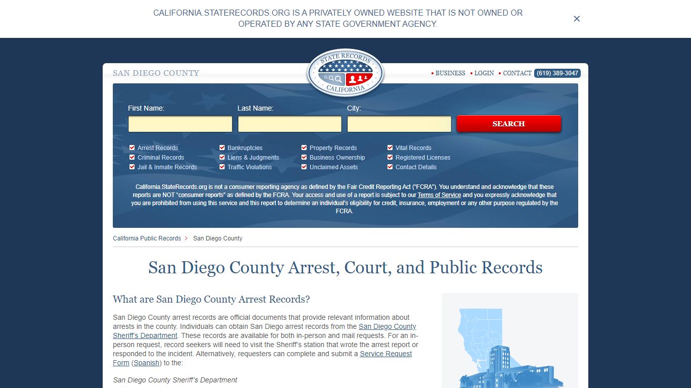 San Diego County Arrest, Court, and Public Records