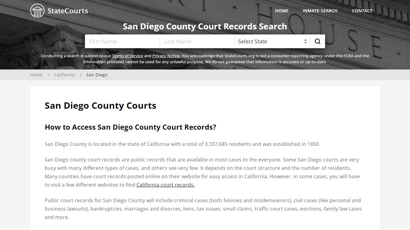 San Diego County, CA Courts - Records & Cases - StateCourts